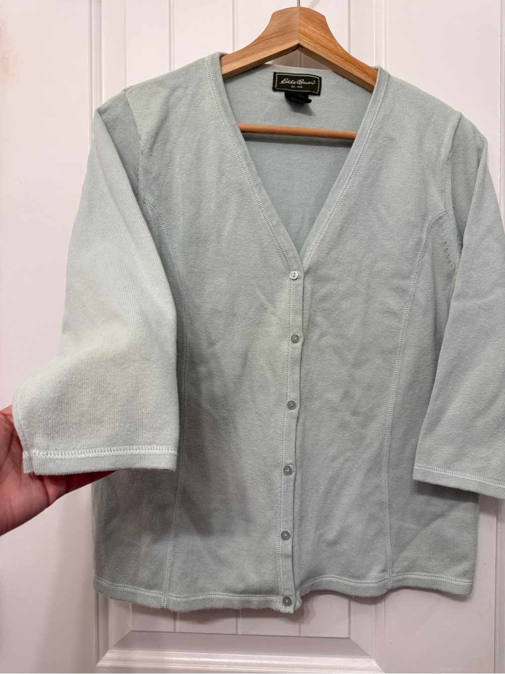 Eddie Bauer Pale Sage Button-Front Cardigan